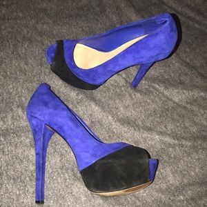 Royal Blue and Black Peep Toe